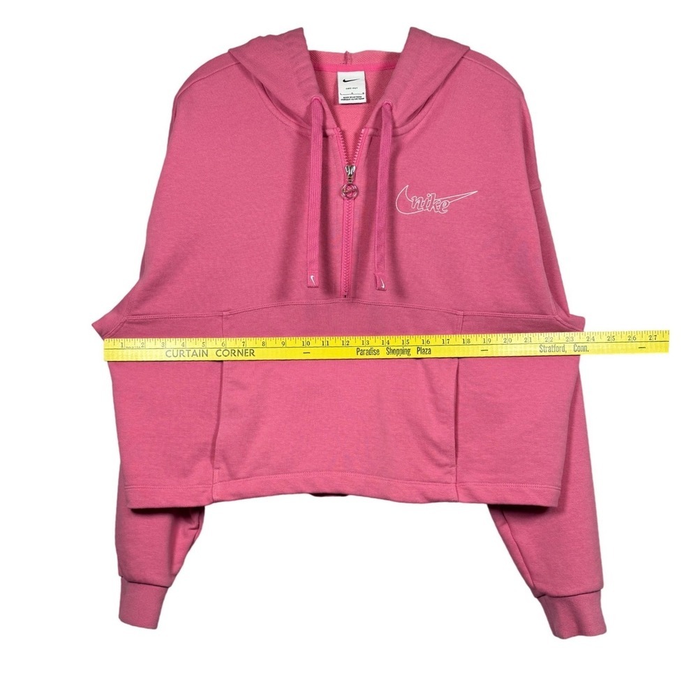 NIKE Dri Fit Women's 1/2 Zip Cropped Hoodie, Oversized Pink, Embroidered, Size L - Picture 5 of 7